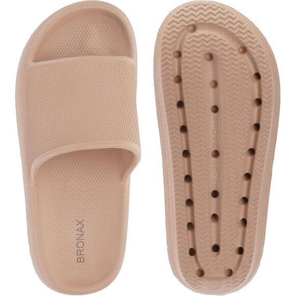 Women's Light Brown Pillow Slides Slippers Shower Sandals Cushioned Thick Sole - Picture 6 of 6